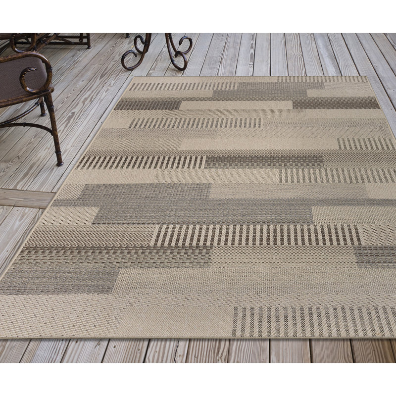Camina Bands Indoor/Outdoor Area Rug Neutral, Rectangle 5'3" x 7'3"