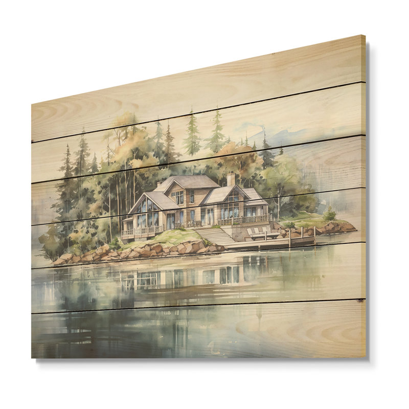 «Lake House», art mural en bois sur bois de pin naturel, H 10 po x l 20 po