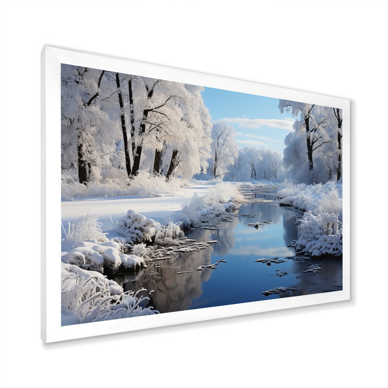 Winter Landscape River Reflection I, reproduction d'art sur toile, H 12 po x l 20 po x P 1 po, Cadre simple blanc