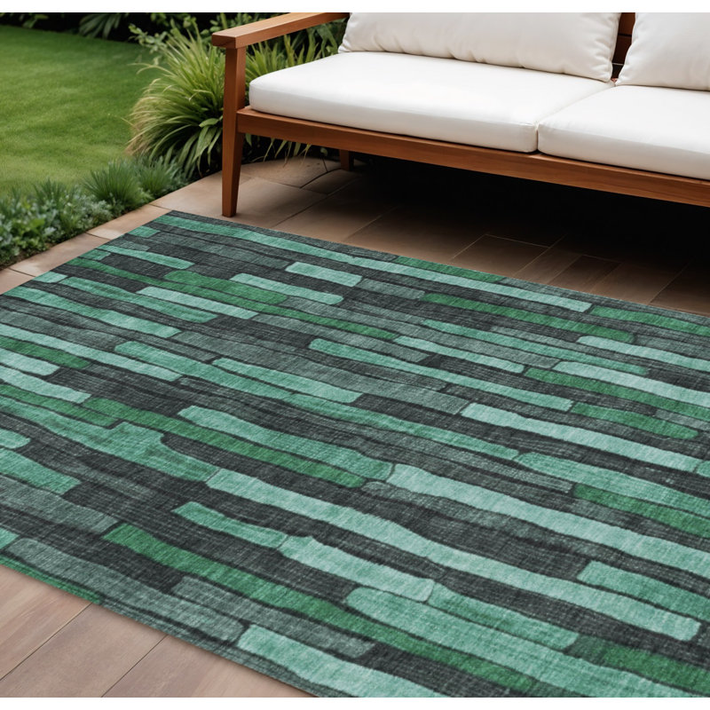 Tapis intérieur lavable rayé bleu sarcelle et émeraude 9 pi x 12 pi