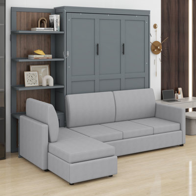 Stylish Murphy Wall Bed with Integrated Sofa and Shelving Unit