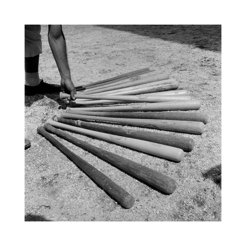 1950s Baseball Player Selecting Form A Variety Of Bats - Wrapped Canvas Print, 30.48 cm H x 30.48 cm W