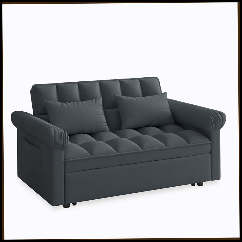 Loveseats Sofa Bed With Pull-Out Bed,Adjsutable Back-DARK GREY