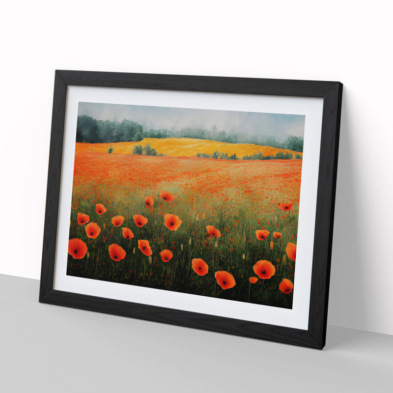 Poppy Field Watercolour Vol.3 - Framed Print, Black, 25cm H x 34cm W x 2cm D