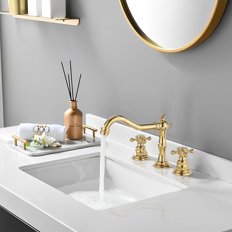 Widespread 2-handle Bathroom Sink Faucet with Drain Assembly, Gold
