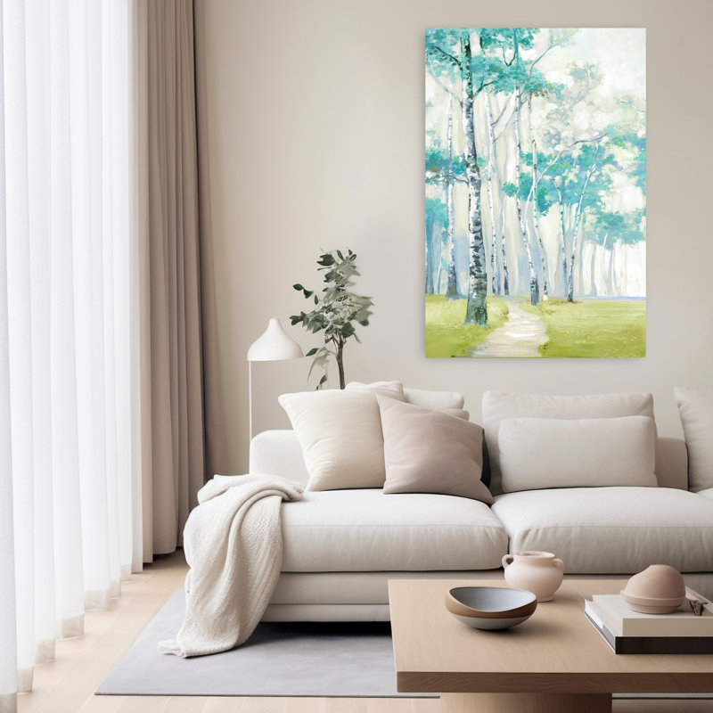 «Pathway Through Birch Forest I Abstract Contemporary Landscape Nature», art mural, H 60 po x l 40 po
