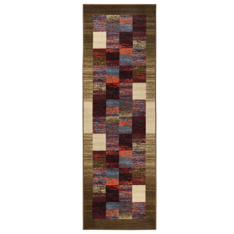 Rustic Color Block Checkered 100& Nylon Non-Slip Indoor Runner or Area Rug