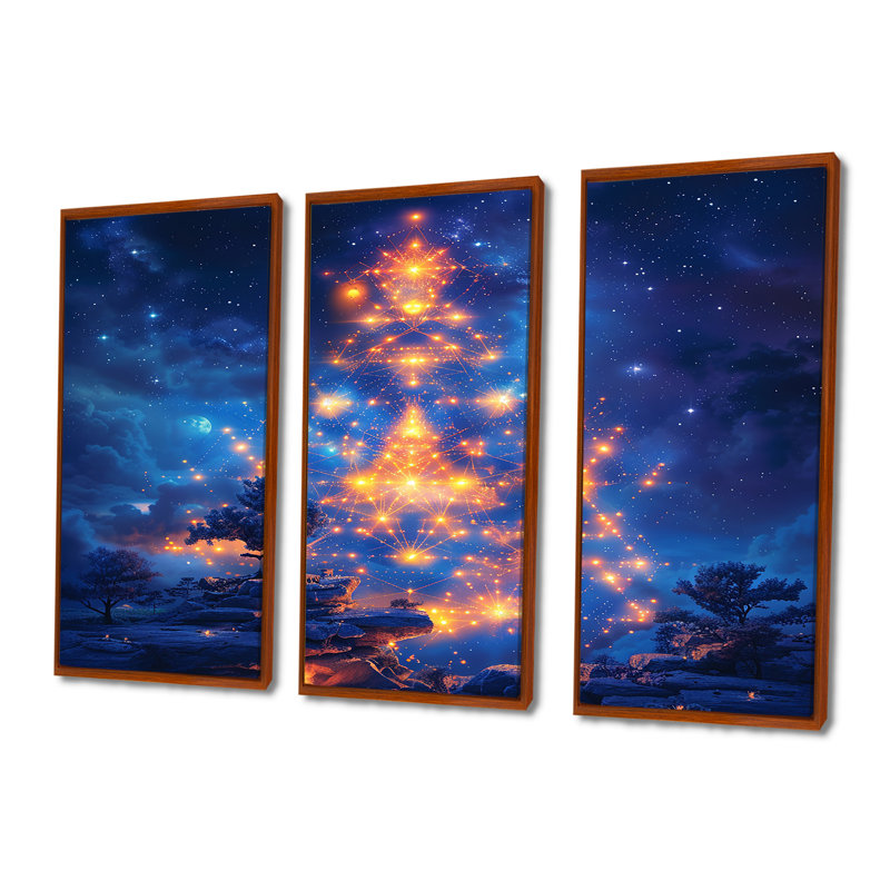 Coryon - ensemble d'art mural abstrait paysage, H 28 po x l 36 po x P 1 po, Cadre flottant brun