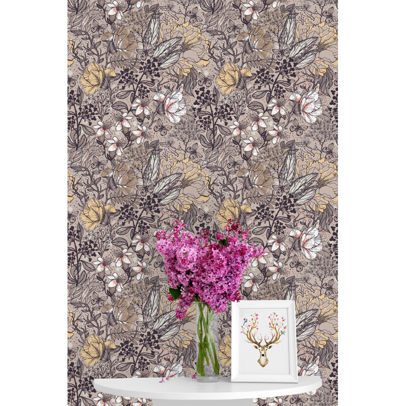 Panneau de papier peint pelucheux et adhésif Sushant Garden Flowers, L 100 po x l 25 po