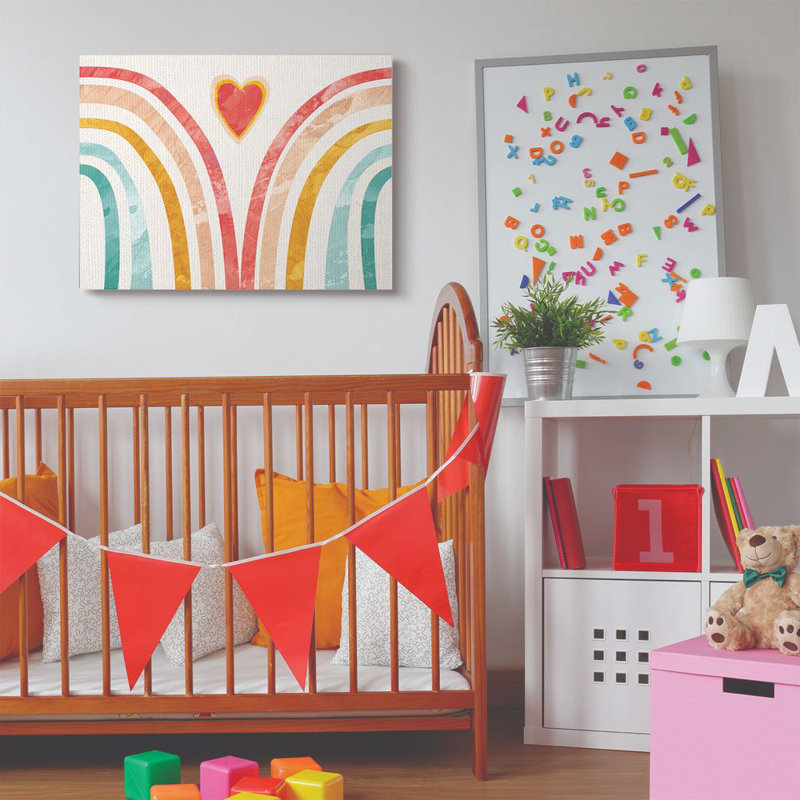 Décoration murale pour enfants «Claar Collage Rainbow Heart», Toile tendue, H 30 po x l 40 po x P 1,5 po