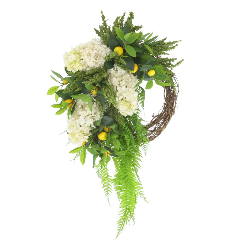 26'' Wreath with Hydrangeas, Lemons and Ferns