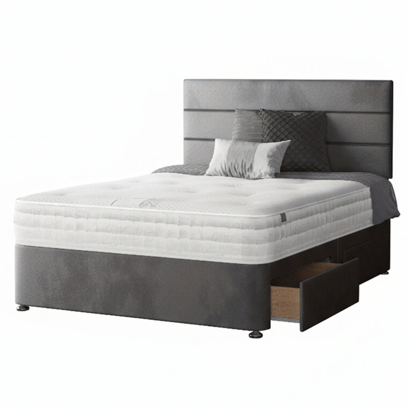 Hayder Upholstered Bed, Kingsize (5'), Gray, 4 Drawers