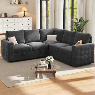L Shaped Sectional Sofa Bed Pull Out Sleeper Couch with Storage, Chenille Upholstered, Darkgray