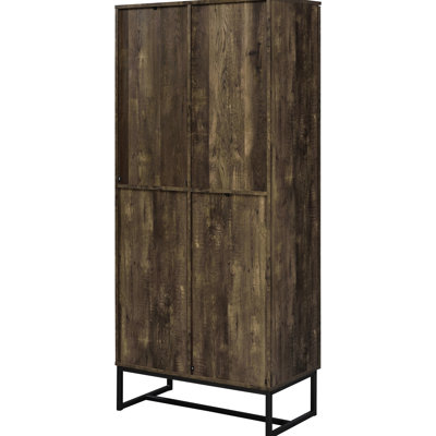 Grande armoire de rangement autoportante, 8 tablettes, finition chêne rustique pour un espace de vie principal décontracté Armoire d'appoint à 8 tablettes avec portes, chêne, aspect industriel dans les zones