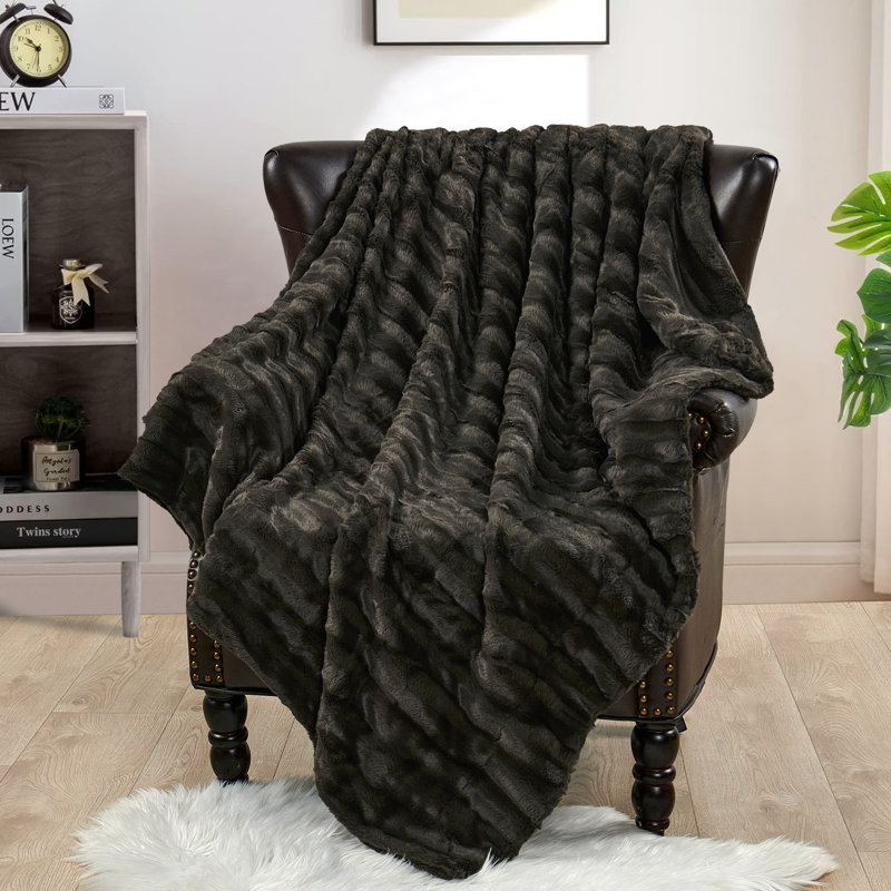 Cozy Chocolate Double-Sided Ultra-Fine Faux Fur Throw, 50" x 60"