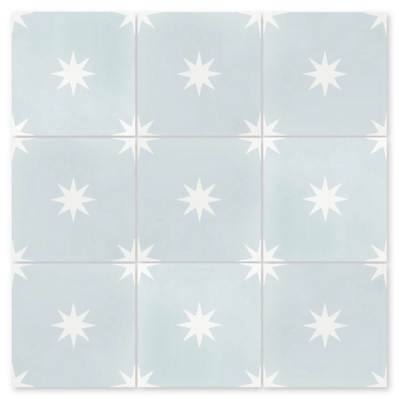 8" x 8" Straight Edge Cement Patterned Wall & Floor Tile, Blue