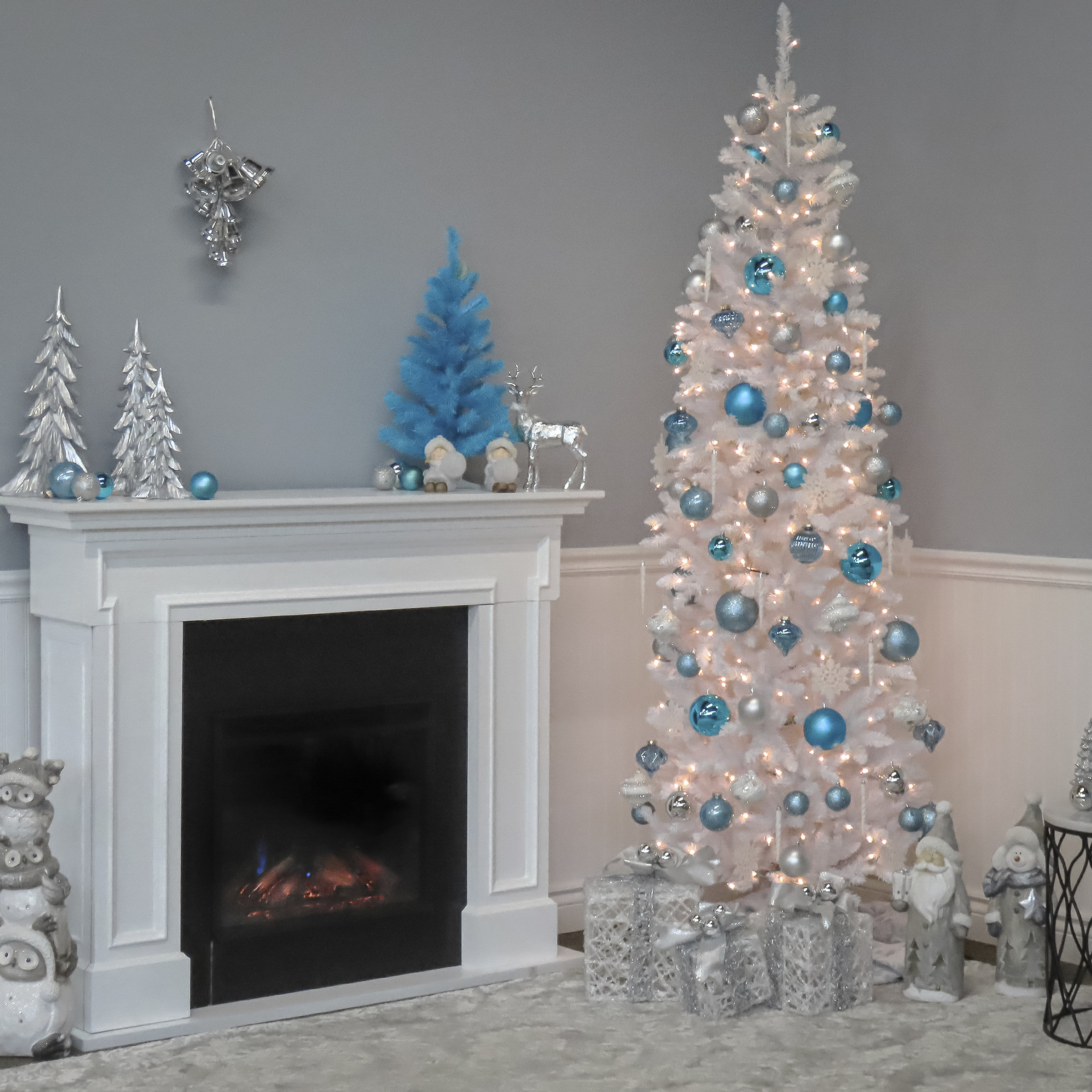 National Tree Company Kingswood Fir White Pencil Tree with Clear Lights