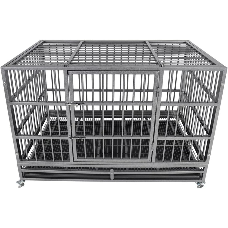 Caisse pour chien robuste de 47 pouces, niche pour chien indestructible, chenil à 2 portes pour chiens de taille moyenne à grande avec plateau amovible, cage pour chien à forte inquiétude pour l'intérieur et l'extérieur 