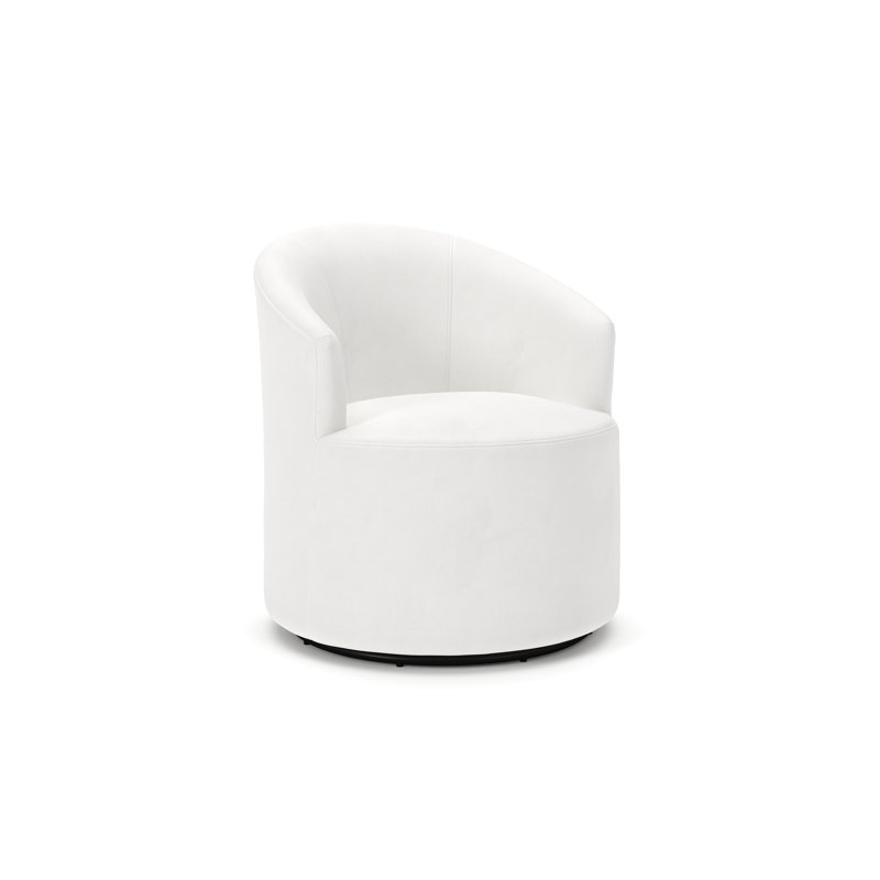Fauteuil demi-tonneau pivotant rembourré Deryn, Blanc sergé décoloré classique