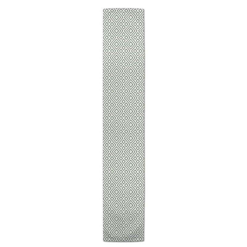 Chemin de table en losanges pointillé Nalston, 72 po x 16 po, Sauge vert, Ikat