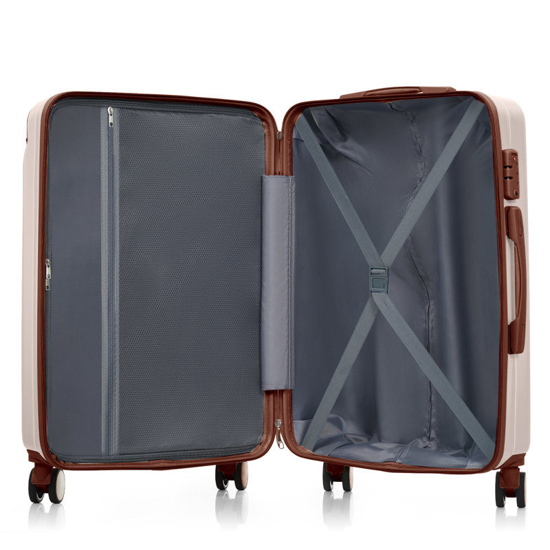 Ensemble de valises de voyage en ABS de qualité supérieure, ensemble de valises à verrou TSA 3 pièces avec des tailles de 20, 24 et 28 pouces avec des roues pivotantes à 360 °, ivoire et brun