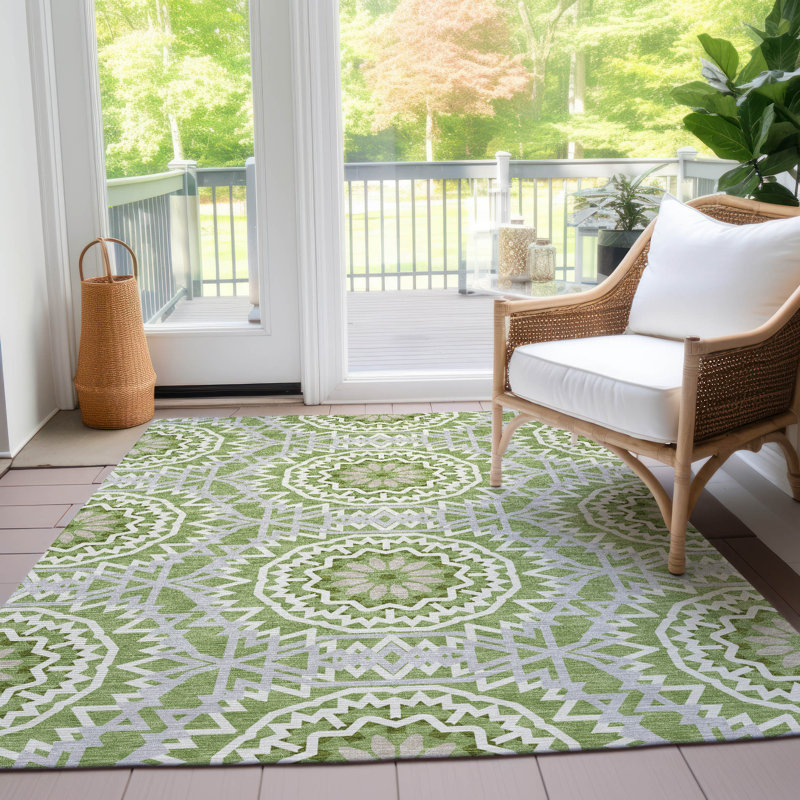 Tapis intérieur / extérieur en polyester tissé à la machine Kayann, Rectangle 2 pi 6 po x 3 pi 10 po