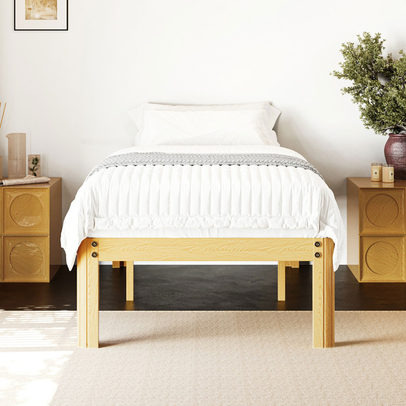 Deana 14'' Metal Bed Frame with  Wood Pattern, No Box Spring Needed, Heavy Duty Steel Slats Platform Mattress Base, Twin