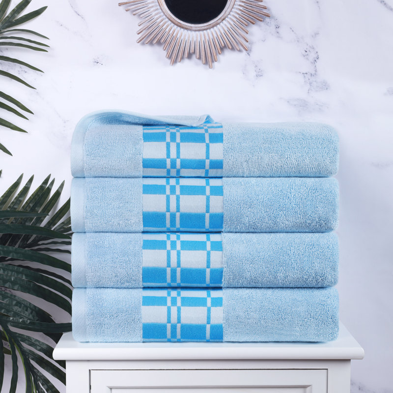 Ensemble de 4 serviettes de bain Mikira Larissa, Bleu clair