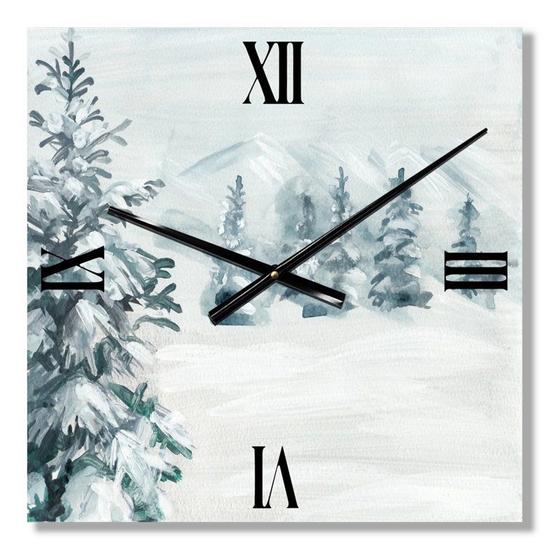 Horloge murale Snowy Pine Trees, Grand
