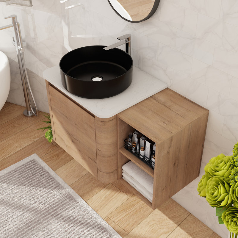 Meuble-lavabo flottant simple 36 po avec lavabo en céramique, meuble-lavabo mural avec porte à fermeture douce et tablette