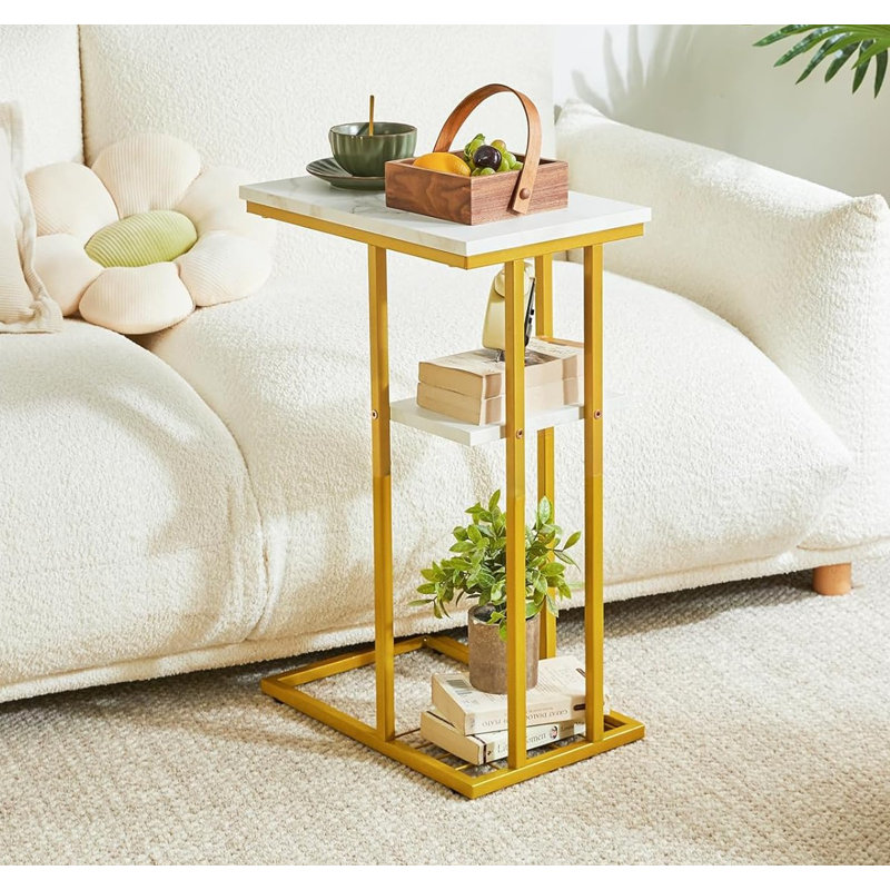End Table, Marble Pattern White and Gold, Marble Pattern White and Gold, Marble Pattern White and Gold
