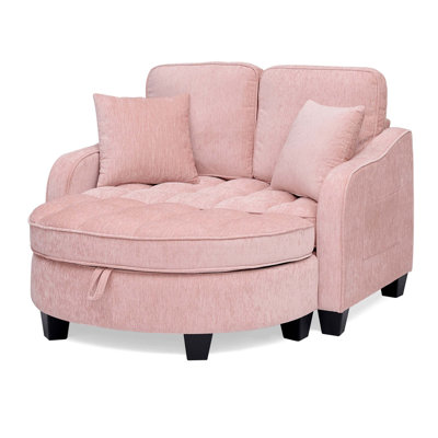 Two-seater Sofa with Chaise Longue, Irregular Armrests, Backrest, Storage Footrest, and Throw Pillows for Living Room and Bedroom
