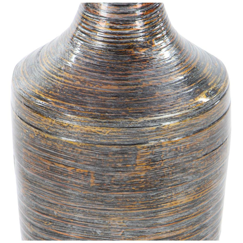 Grand vase décoratif en bois de bambou brun foncé avec laque, H 23,45 po x l 7,9 po x P 7,9 po