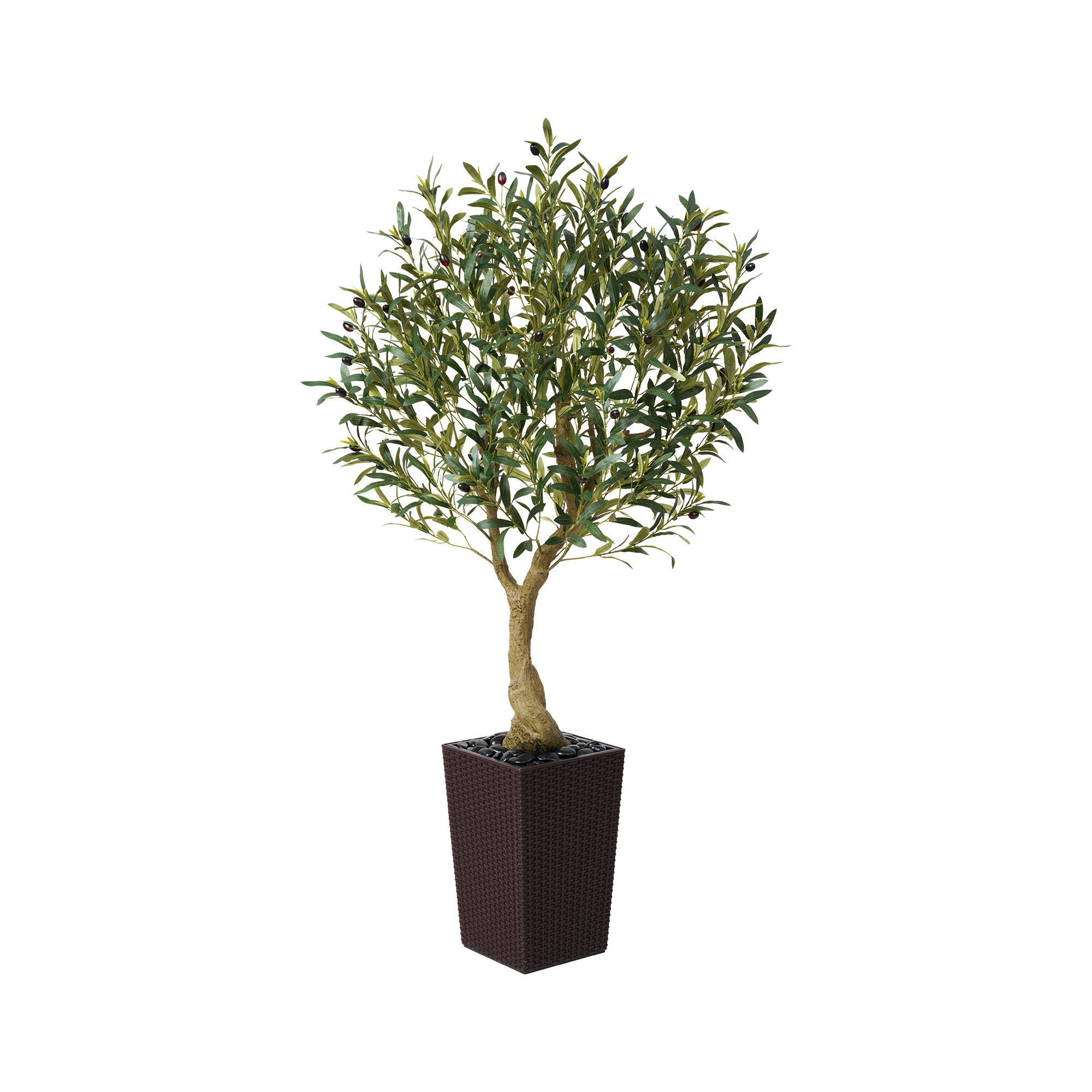 Artificial Olive Tree, UV Resistant Faux Olive Tree with Tapered Planter for Indoor Outdoor Decor, Brown
