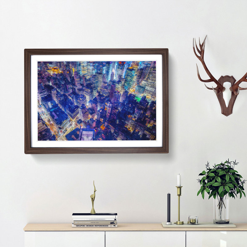 Bright Lights Of New York City Painting - Single Picture Frame Print on MDF, 62cm H x 87cm W x 2cm D, Oak