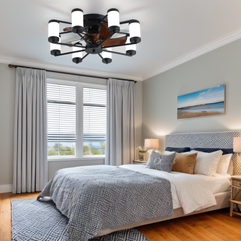 21.7" Ceiling Fan Light With Dimmable Light & Remote Control, Windmill-shaped Flush Mount Ceiling Fan 6 Speeds Reversible Low Profile With 5 Blade For Kitchen Dining Room Bedroom Livng Room Hallway