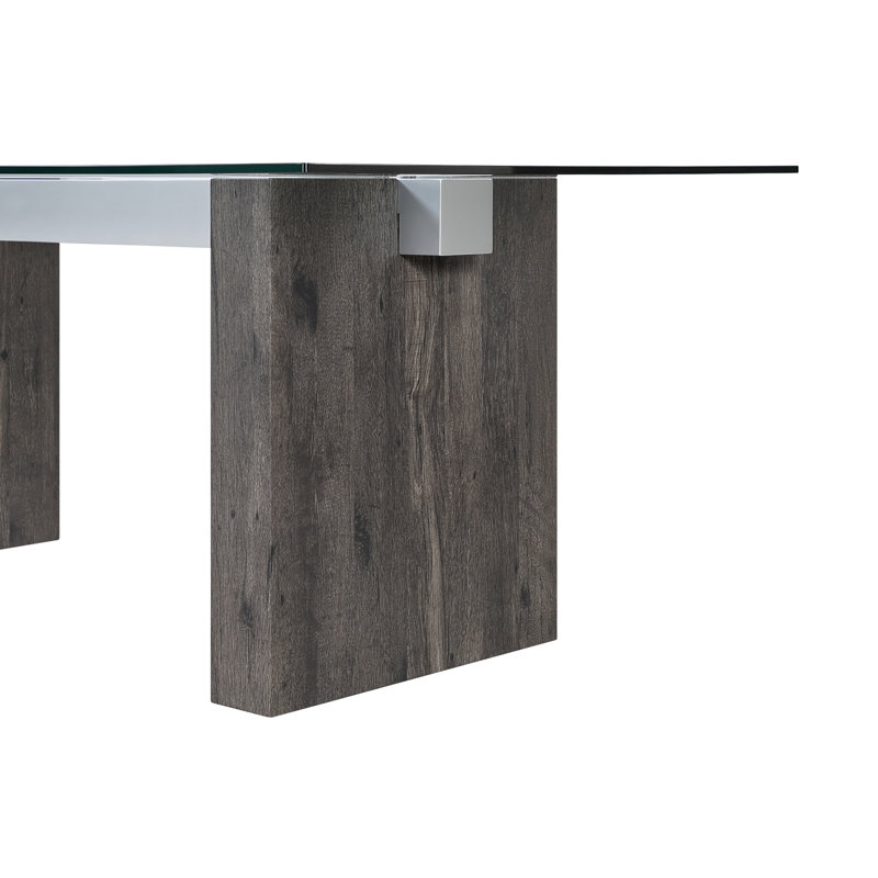 Grey Washed Dining Table with Tempered Glass