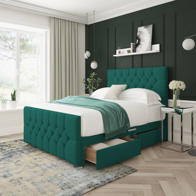 Upholstered Divan Bed, Small Single (2'6), Green