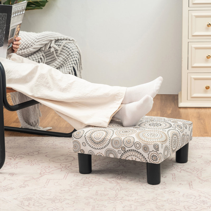 15.7'' Wide Square Footstool Upholstered Ottoman, Gray/Beige