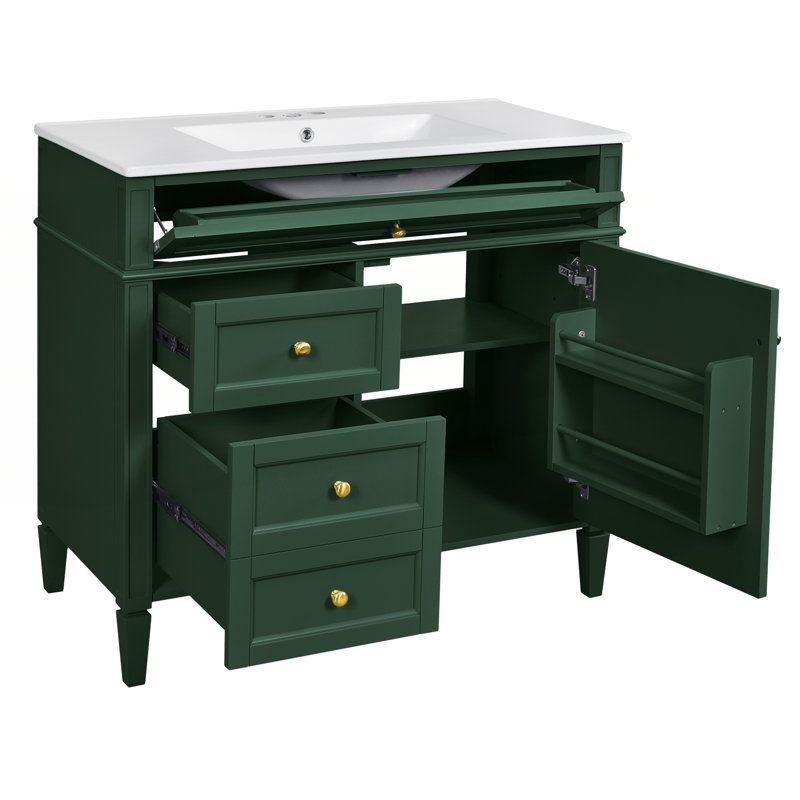 Meuble-lavabo 36 po avec lavabo supérieur, Vert, Doré