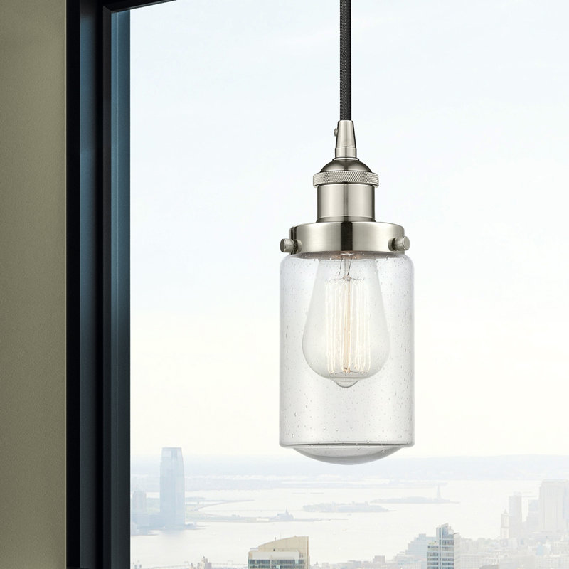 Luminaire suspendu cylindrique à 1 lumière Saroyan, Nickel poli, Bullé
