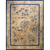 Room Size Ivory Antique 1920s Rectangle Chinese Knotted Wool Rug