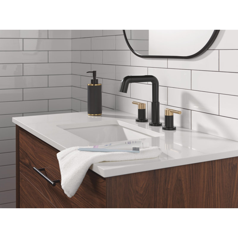 Nicoli Pull-Down Widespread Bathroom Faucet, Pull Out Sprayer Bathroom Sink Faucet, Matte Black/Champagne Bronze