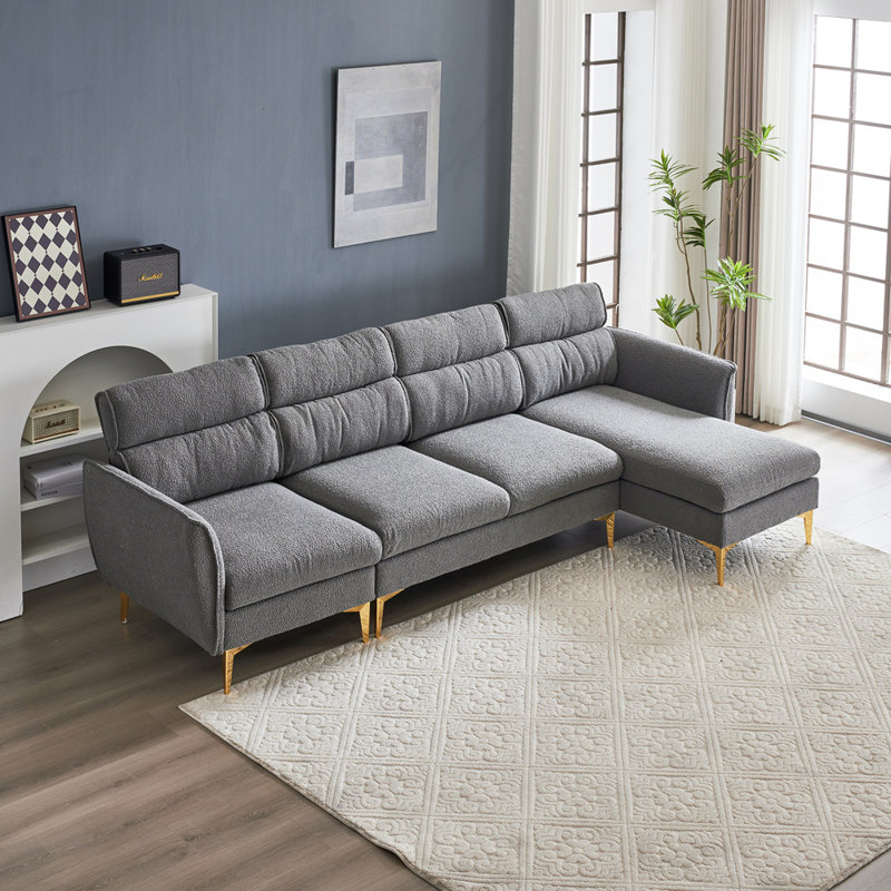 Harwill 112.2'' Velvet Sofa & Chaise, Light Gray Boucle