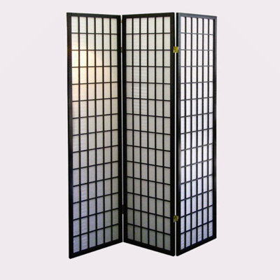 70" Tall 3-Panel Screen / Room Divider, Japanese Style With Natural Wood Finish