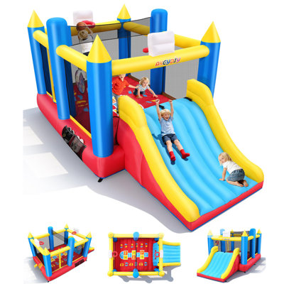 7.9' X 15.1'Inflatable Bounce House,Bounce House For Big Kids 3-12 Years,Outdoor/Indoor Bouncy Castle With Slide,Blower,2 Hoops,Dart Ball,Climbing Wal