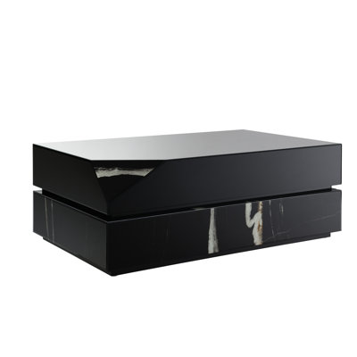 Table basse contemporaine à miroir noir, rectangulaire 47 x 28 x 18, bois synthétique, marbre élégant