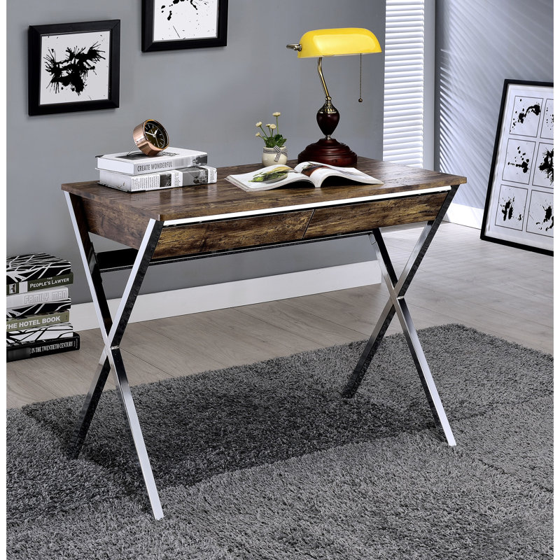 Table de travail en chêne patiné avec structure et pieds - Surface élégante et spacieuse