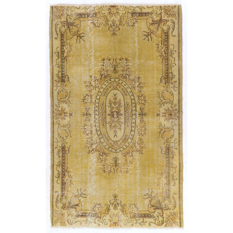 Tapis turc fait à la main de style baroque moderne 5,2 x 9 pi redyed en couleur jaune