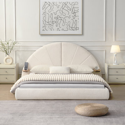 Unique Arched Boucle Bed With Small Table,Queen